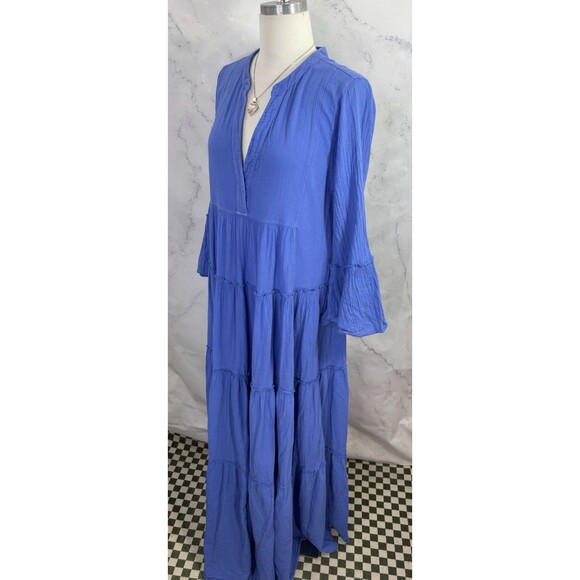 Anthropologie Devotion Twins Peasant Maxi Dress S Blue Tiered Bell Sleeve Boho - Picture 14 of 16